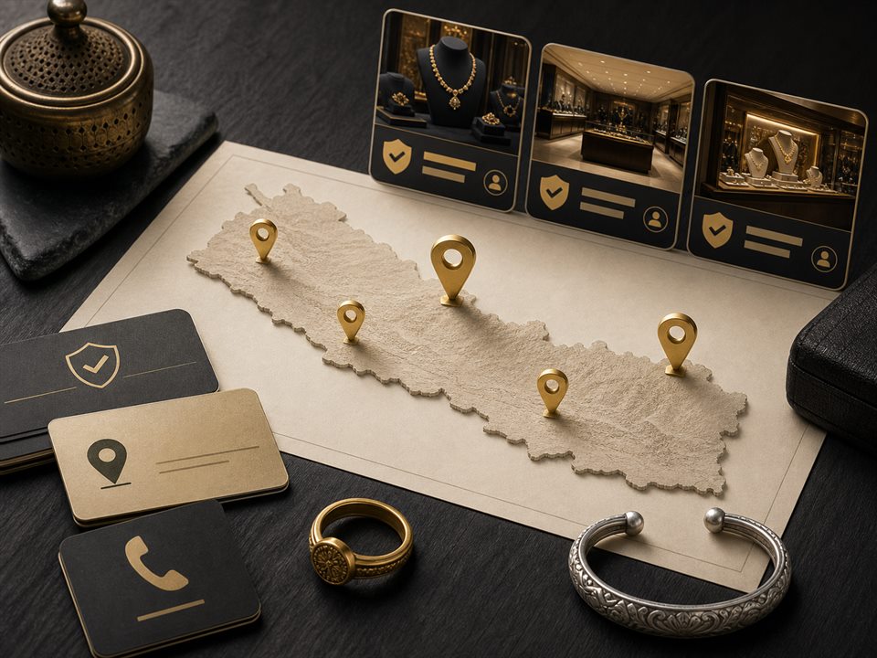 GoldNepal seller directory map with jewellery business profiles