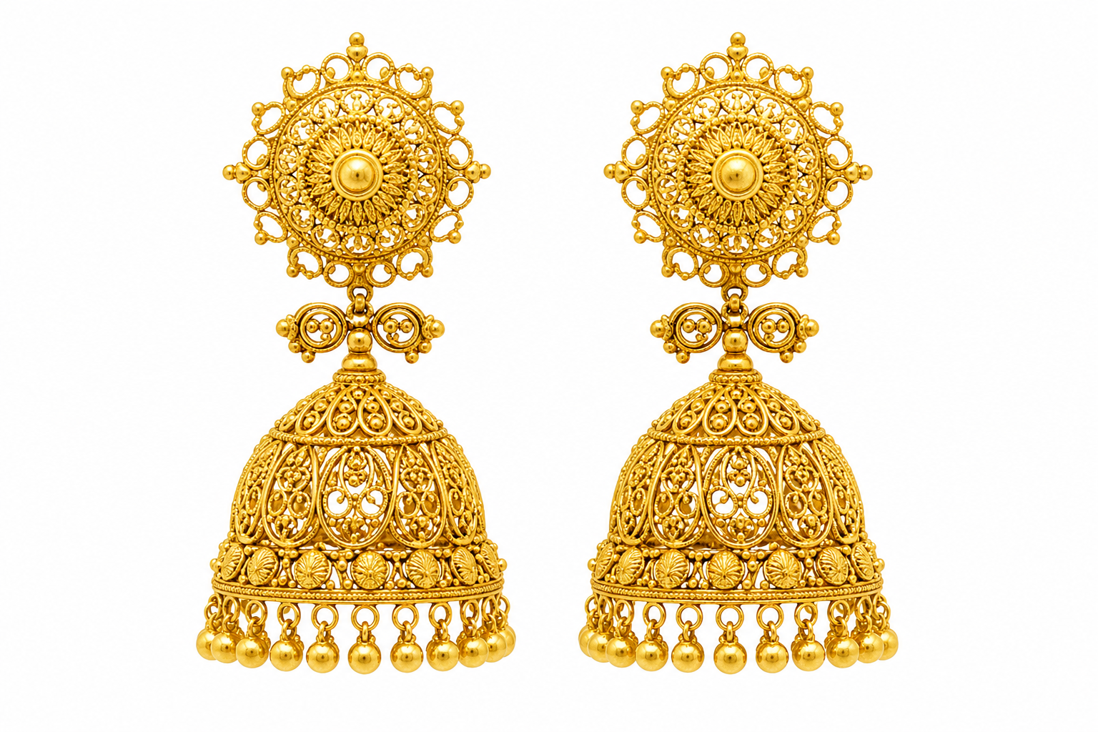 22K Filigree Jhumka Earrings for Nepal Jewellery Buyers jewellery image