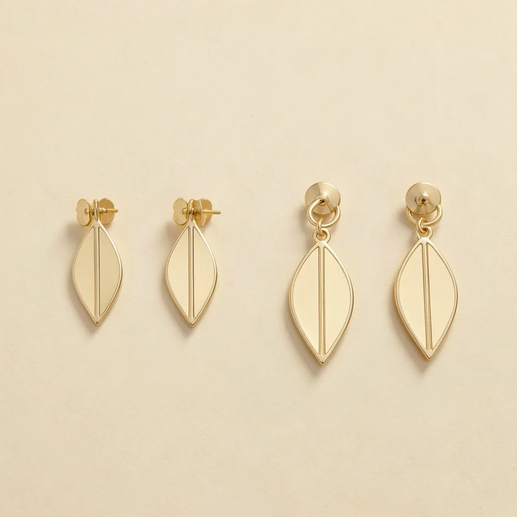22K Leaf Stud and Drop Earring Study
